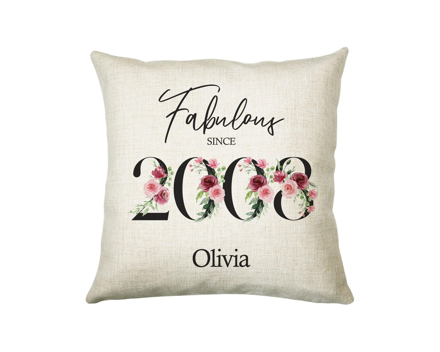 18th Birthday Gift for Women - Personalised 2008 Birthday Cushion Age 18 Gift for Her Ladies Floral Design Daughter Sister Eighteen BNC18C