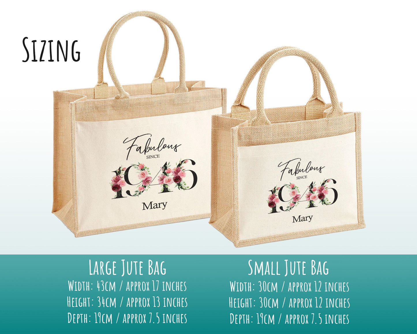 80th Birthday Gift For Women Personalised Jute Bag - Gift For Her Floral Tote Bag Gifts - Eighty 80 Fabulous Since 1946 Shopping Bag BNC80T