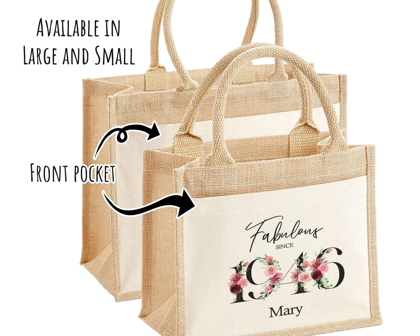80th Birthday Gift For Women Personalised Jute Bag - Gift For Her Floral Tote Bag Gifts - Eighty 80 Fabulous Since 1946 Shopping Bag BNC80T