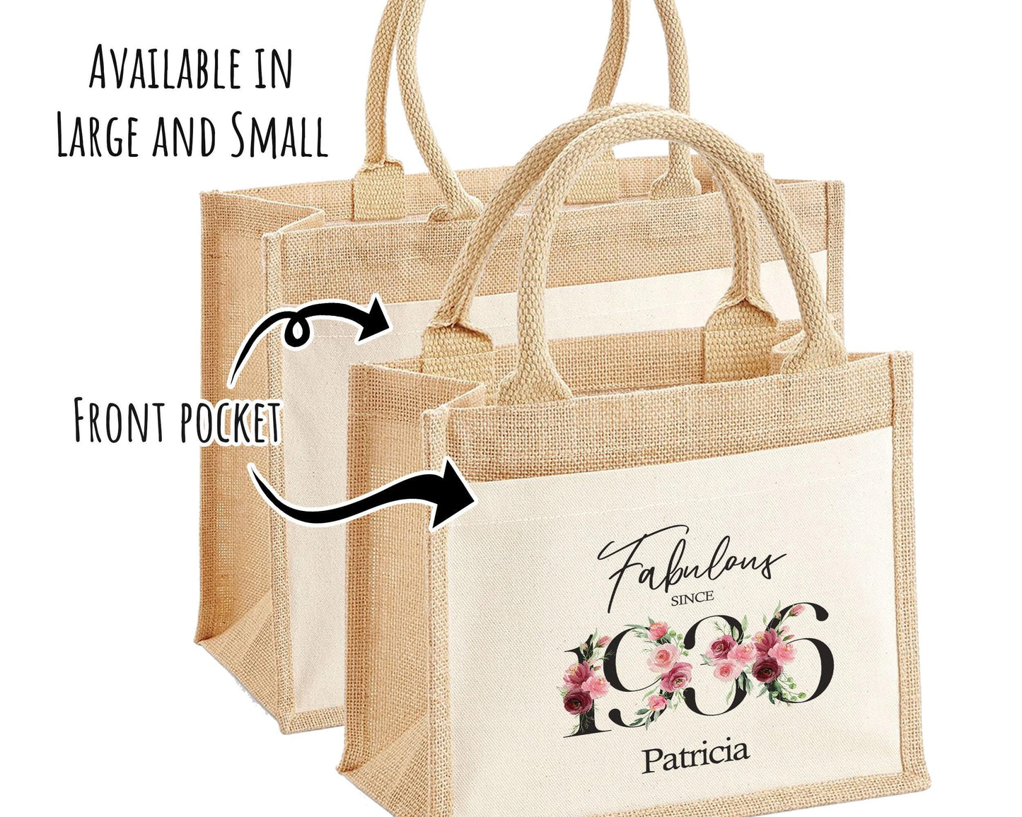 90th Birthday Gift For Women Personalised Jute Bag - Gift For Her Floral Tote Bag Gifts - Ninety 90 Fabulous Since 1936 Shopping Bag BNC90T