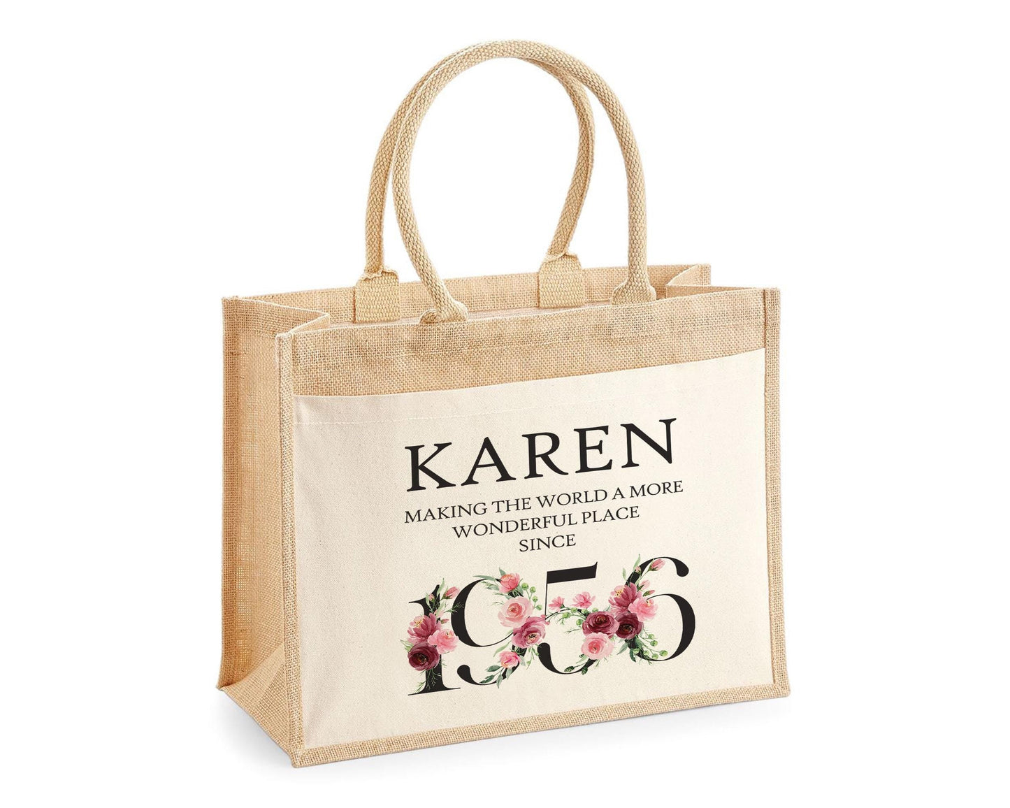 70th Birthday Gift For Women Personalised Jute Bag - Gift For Her Floral Tote Bag Gifts Seventy 70 Wonderful Since 1956 Shopping Bag BND70T