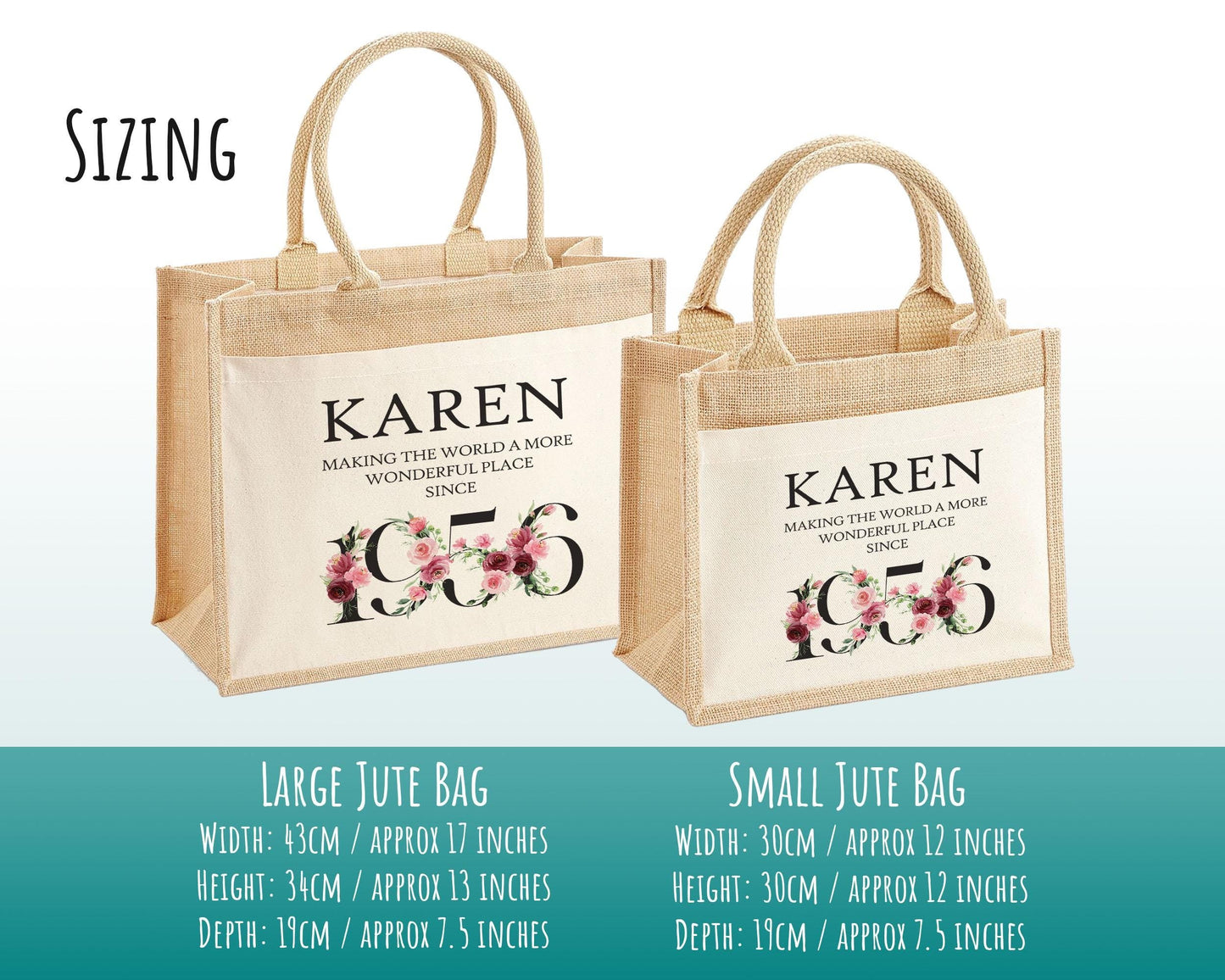 70th Birthday Gift For Women Personalised Jute Bag - Gift For Her Floral Tote Bag Gifts Seventy 70 Wonderful Since 1956 Shopping Bag BND70T