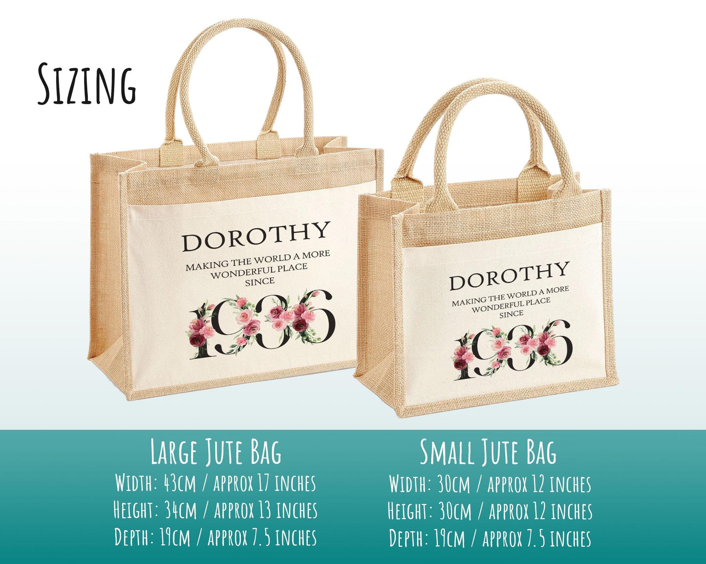 90th Birthday Gift For Women Personalised Jute Bag - Gift For Her Floral Tote Bag Gifts - Ninety 90 Wonderful Since 1936 Shopping Bag BND90T