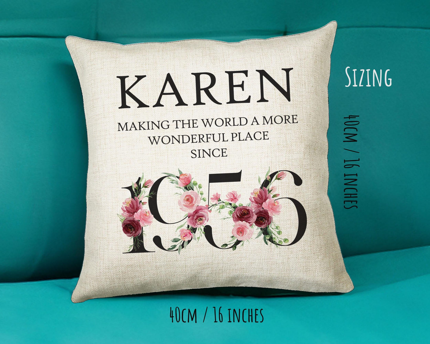 70th Birthday Gift for Women - Personalised 1956 Birthday Cushion Age 70 Gift for Her - Ladies Floral Design Mum Nan Gran Seventy BND70C