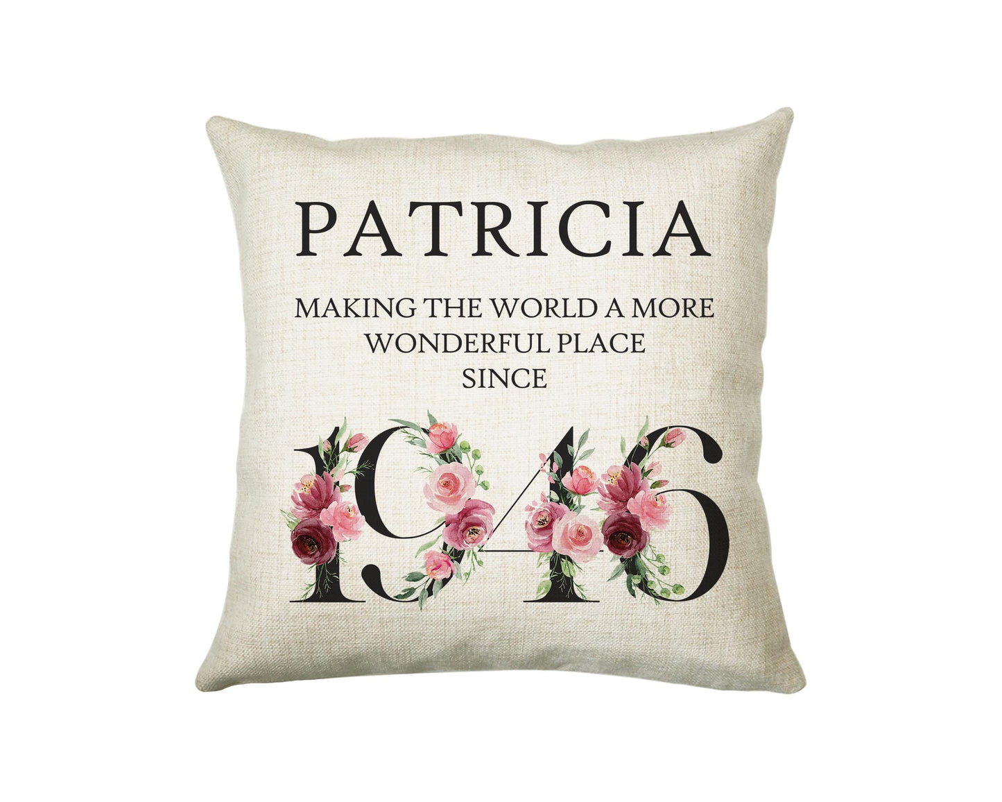 80th Birthday Gift for Women - Personalised 1946 Birthday Cushion Age 80 Gift for Her - Ladies Floral Age Design Mum Nan Gran Eighty BND80C