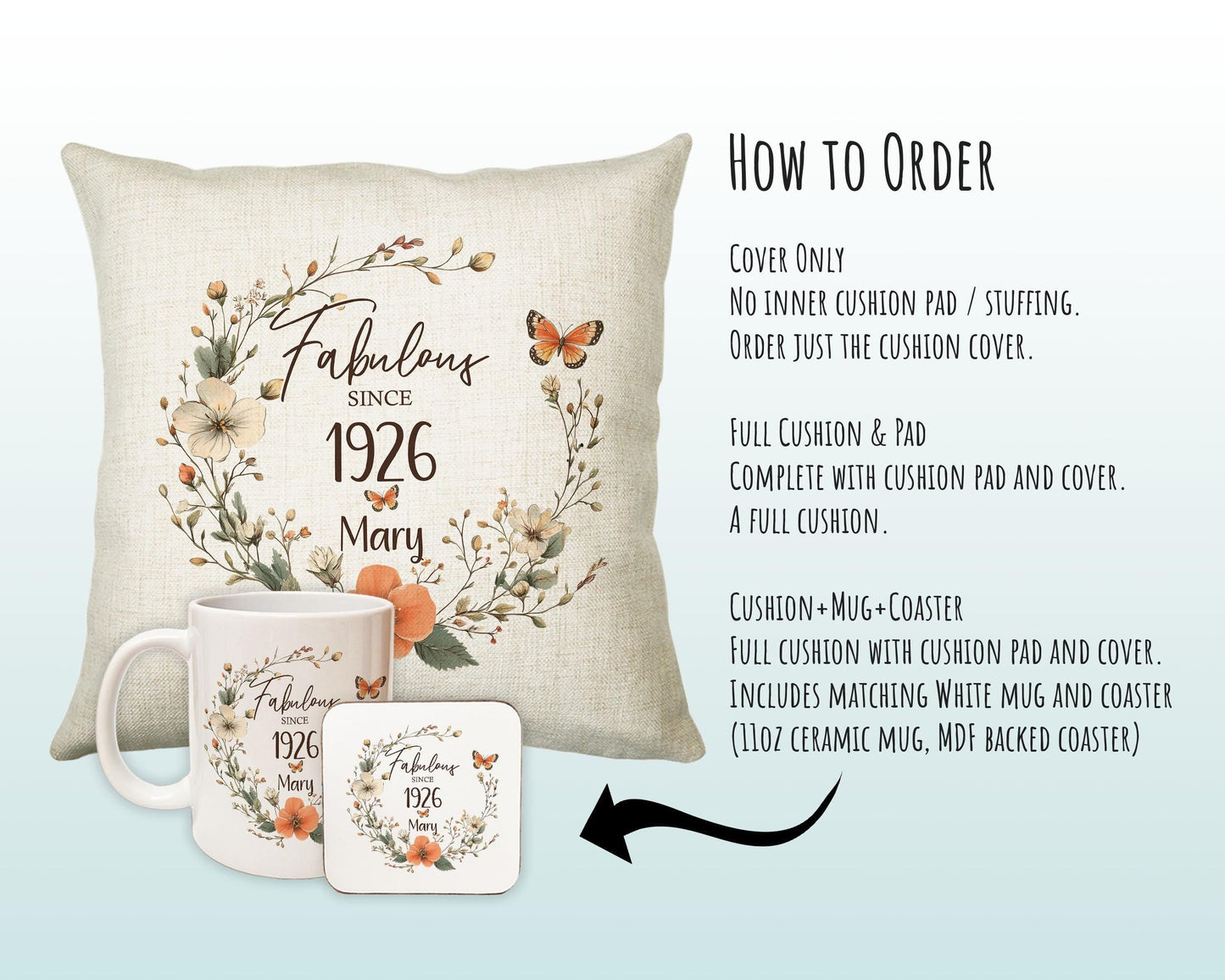 100th Birthday Gift for Women - Personalised 1926 Birthday Cushion Age 100 Gift for Her - Ladies Floral Design Mum Nan Gran Hundred BNL100C