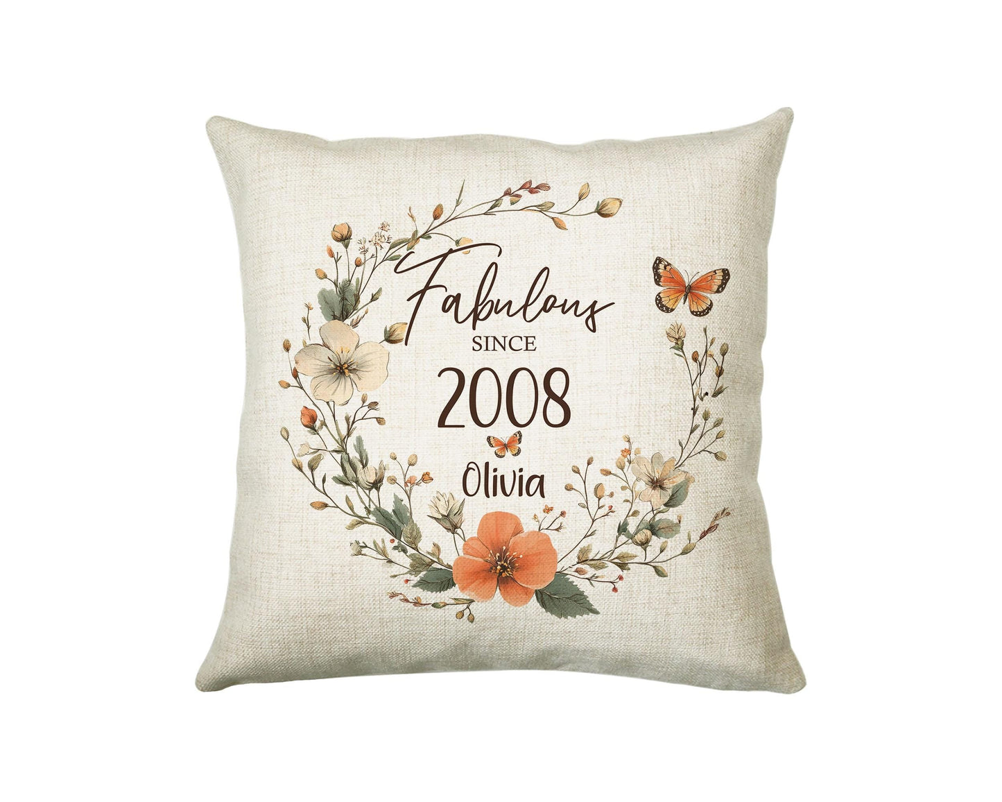 18th Birthday Gift for Women - Personalised 2008 Birthday Cushion Age 18 Gift for Her Ladies Floral Design Daughter Sister Eighteen BNL18C