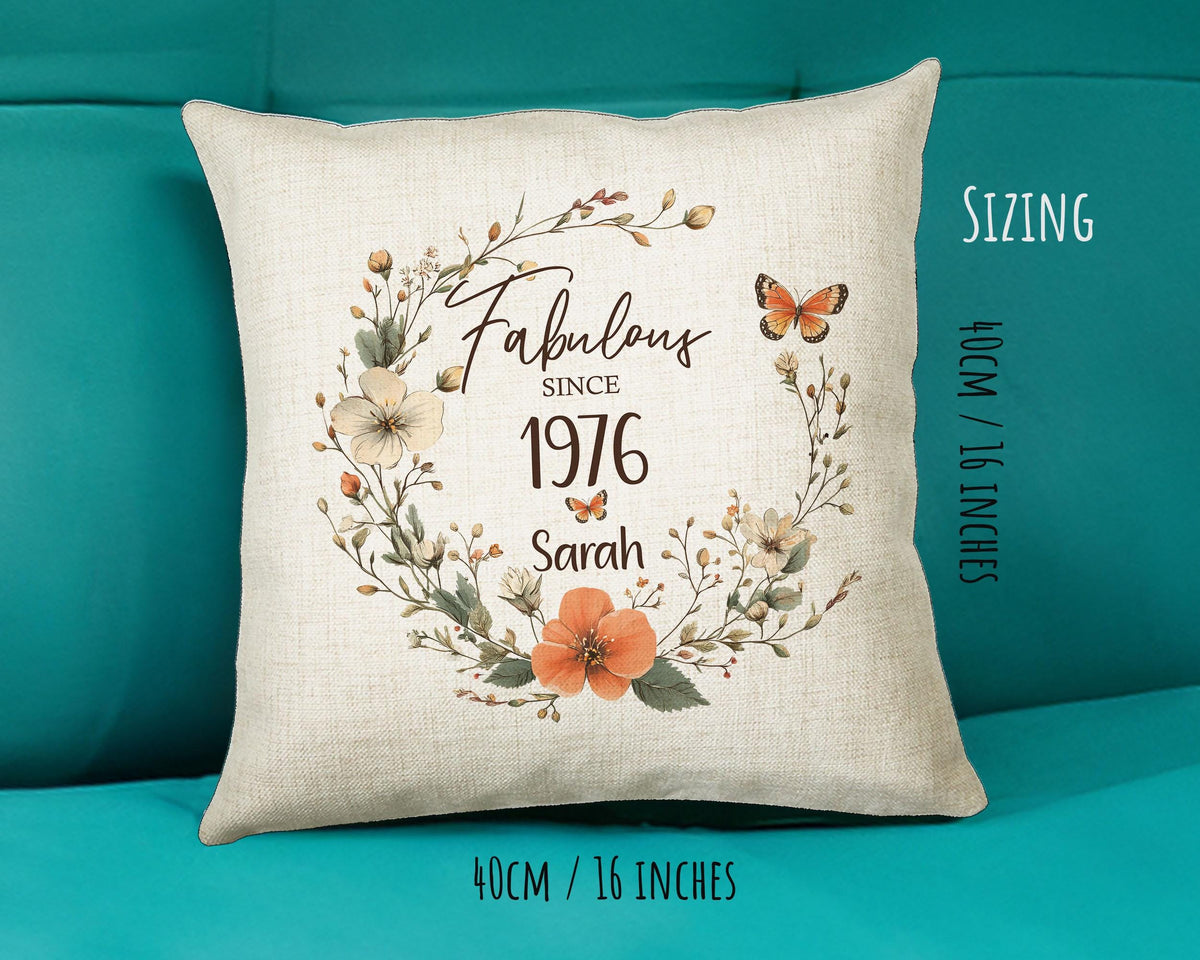 50th Birthday Gift for Women - Personalised 1976 Birthday Cushion Age 50 Gift for Her - Ladies Floral Design Mum Nan Sister Fifty BNL50C