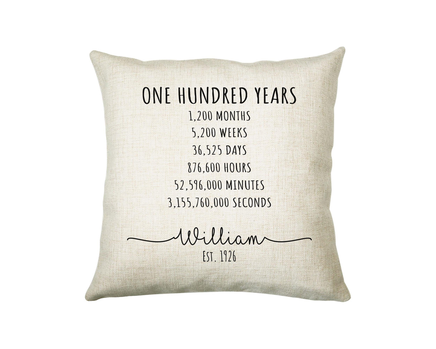 100th Birthday Gift for Men - Personalised Birthday Cushion Age 100 Gift for Him Mens Years Months Weeks Design Dad Grandad Hundred BNE100C