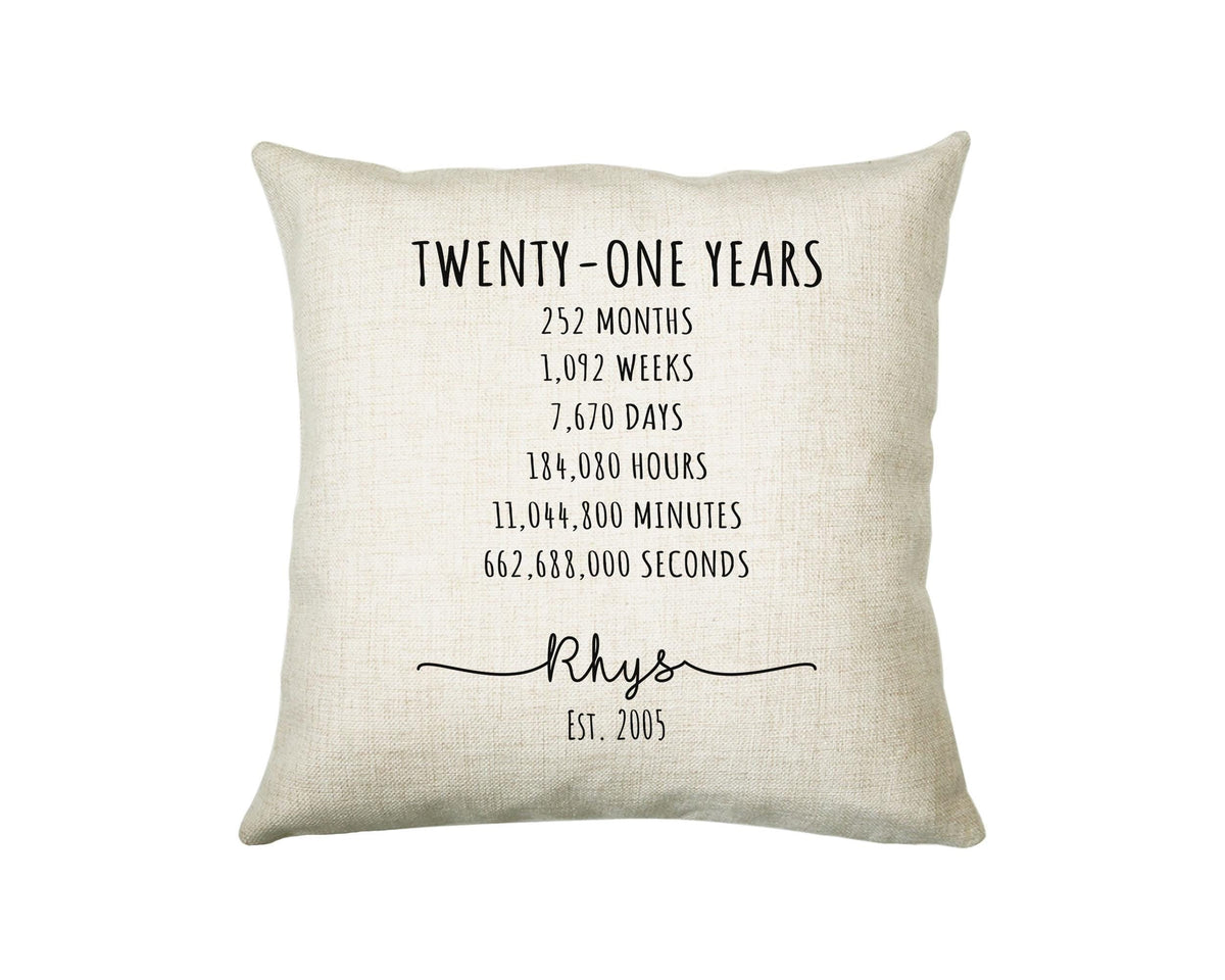 21st Birthday Gift for Men - Personalised Birthday Cushion Age 21 Gift for Him Mens Years Months Weeks Design Son Brother Twenty One BNE21C