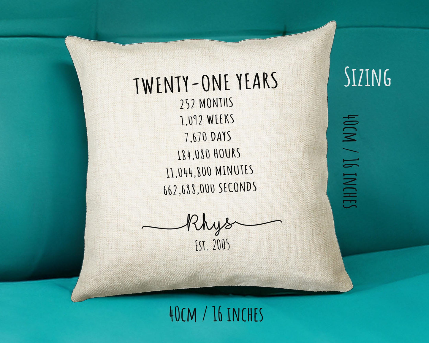 21st Birthday Gift for Men - Personalised Birthday Cushion Age 21 Gift for Him Mens Years Months Weeks Design Son Brother Twenty One BNE21C