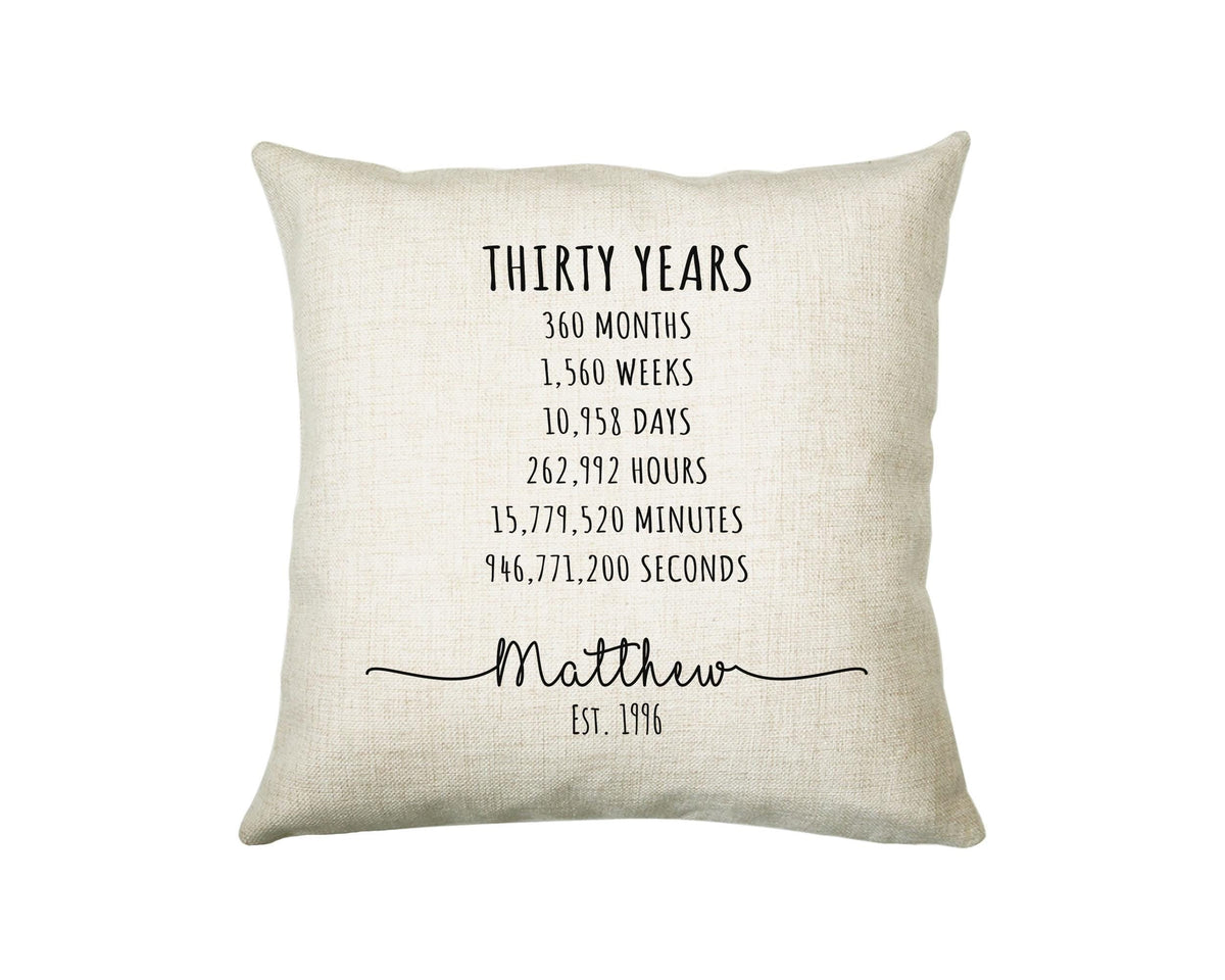 30th Birthday Gift for Men - Personalised Birthday Cushion Age 30 Gift for Him Mens Years Months Weeks Design Son Brother Thirty BNE30C