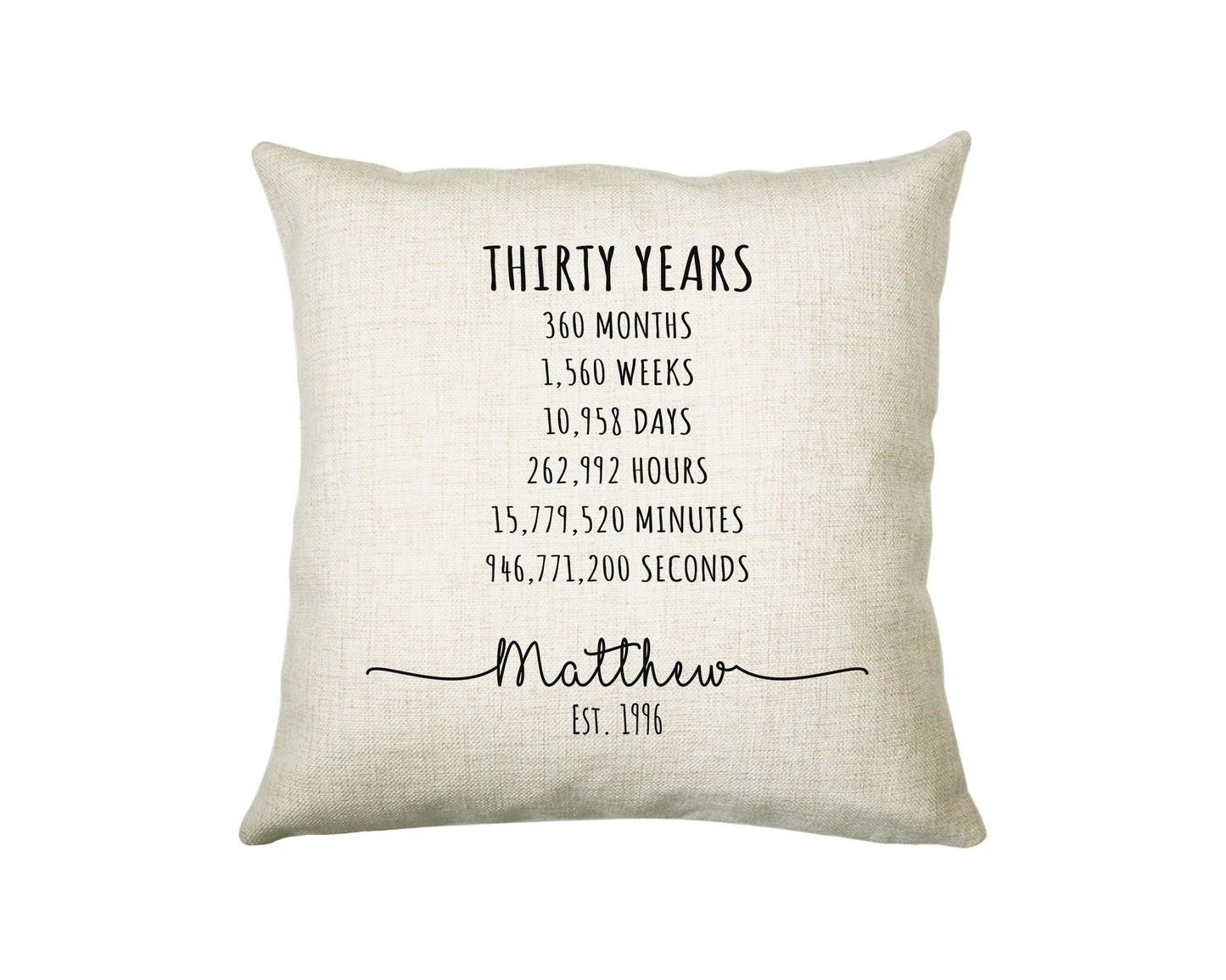 30th Birthday Gift for Men - Personalised Birthday Cushion Age 30 Gift for Him Mens Years Months Weeks Design Son Brother Thirty BNE30C