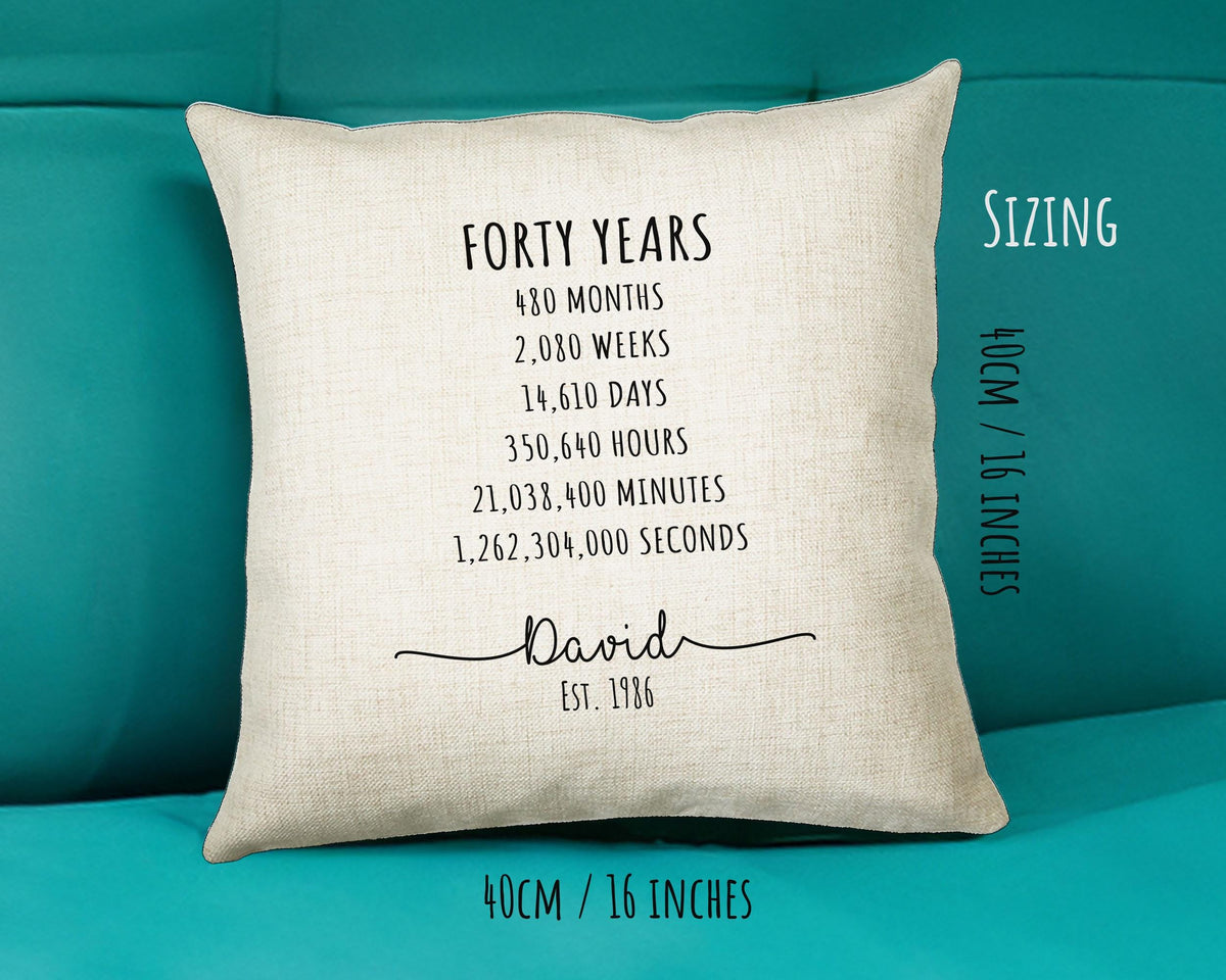 40th Birthday Gift for Men - Personalised Birthday Cushion Age 40 Gift for Him Mens Years Months Weeks Design - Dad Brother Son Forty BNE40C
