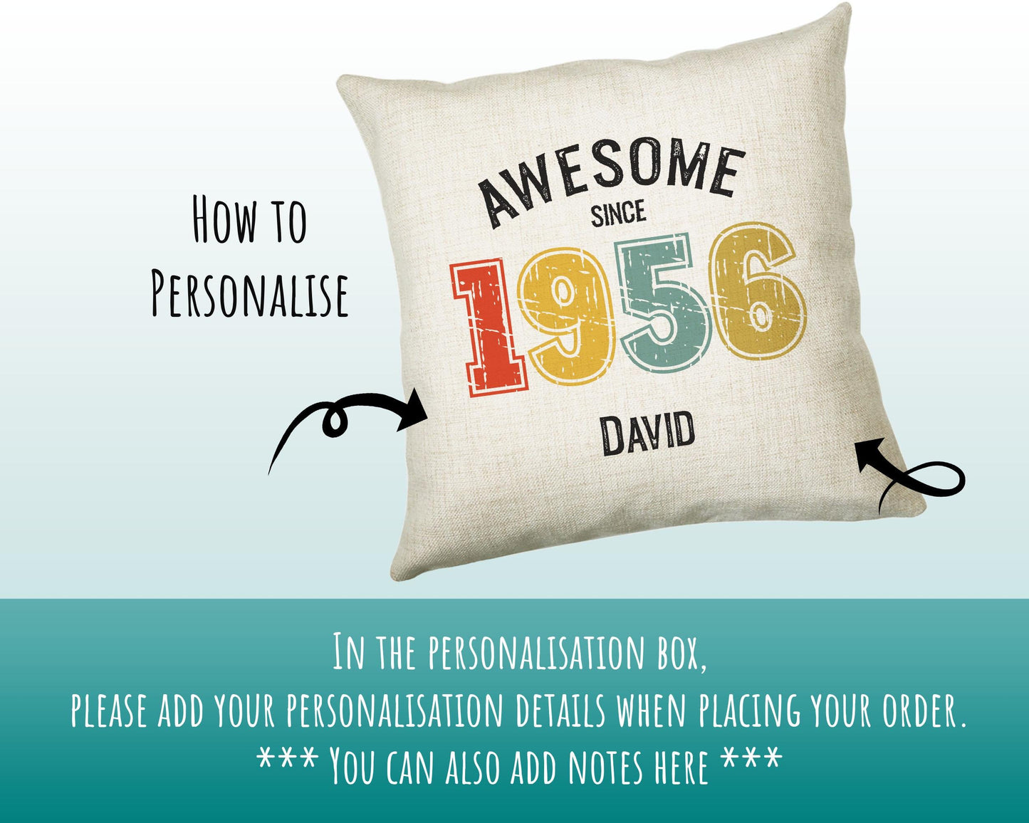 70th Birthday Gift for Men - Personalised Birthday Cushion Age 70 Gift for Him Custom Retro Vintage Number Design Dad Grandad Seventy BNG90C