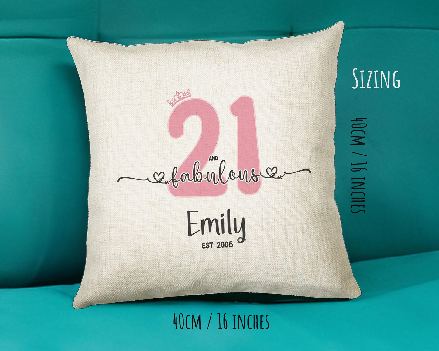 21st Birthday Gift for Women 21 and Fabulous Est 2005 Personalised Birthday Cushion Gift for Her Ladies Pink Design Grand Daughter BNH21C