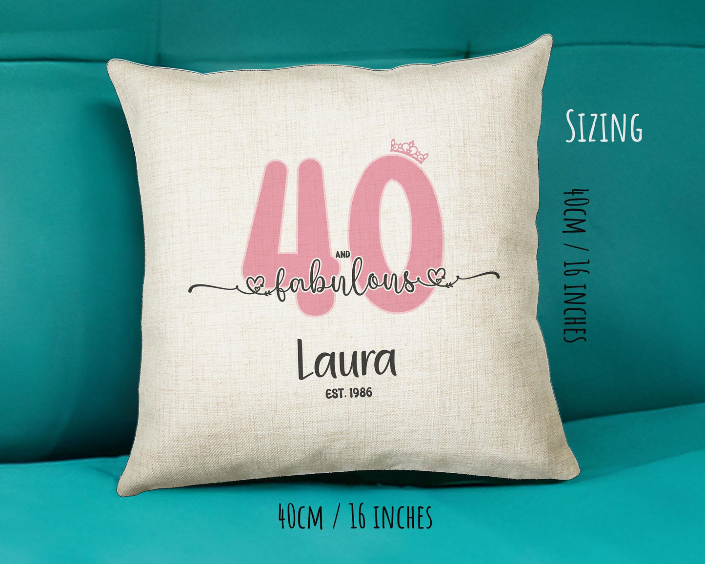 40th Birthday Gift for Women 40 and Fabulous Est 1986 Personalised Birthday Cushion Gift for Her Ladies Pink Design Mum Nanny Forty BNH40C