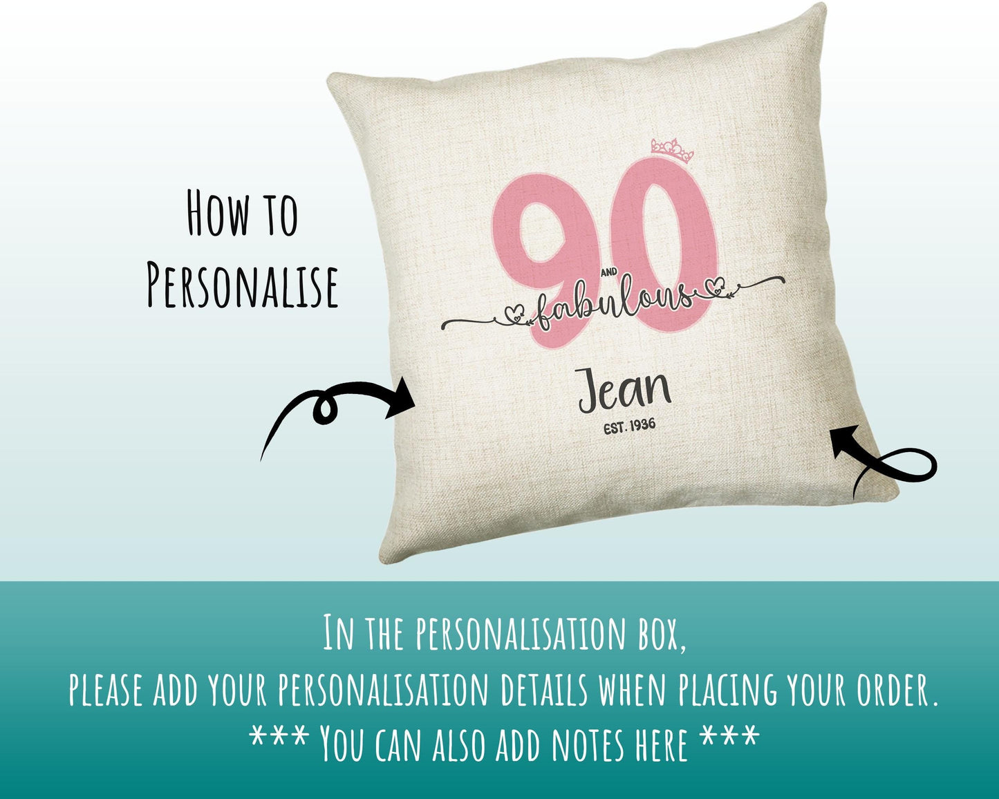90th Birthday Gift for Women 90 and Fabulous Est 1936 Personalised Birthday Cushion Gift for Her Ladies Pink Design Mum Nanny Ninety BNH90C