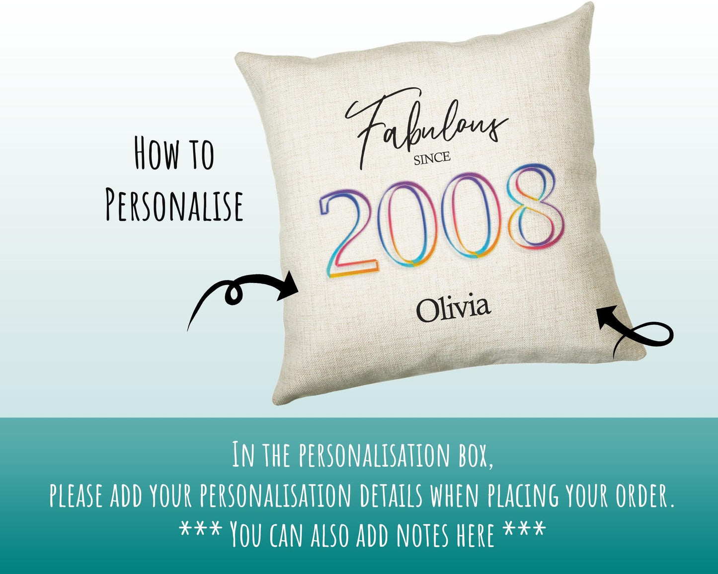 18th Birthday Gift for Women - Personalised 2008 Birthday Cushion Age 18 Gift for Her Ladies Floral Design Daughter Sister Eighteen BNN18C