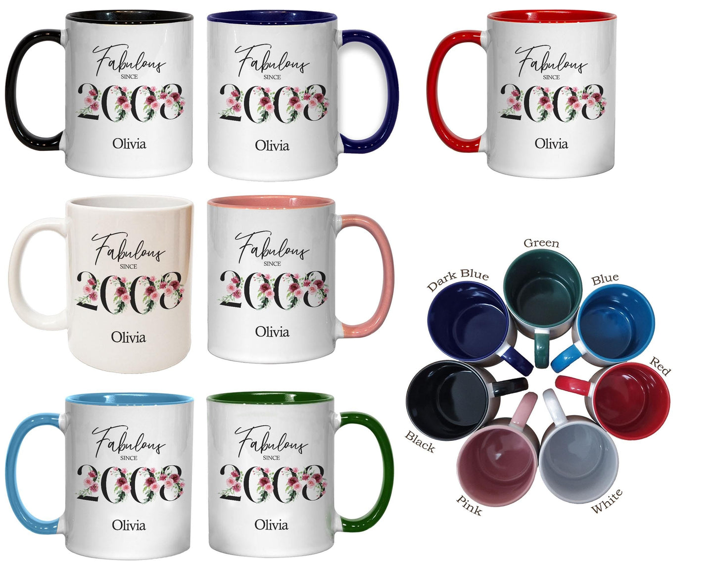 18th Birthday Gift for Her - Fabulous Since 2008 Personalised Coffee Mug Coaster Age 60 Gift for Women Ladies Floral Design Daughter BNC18M