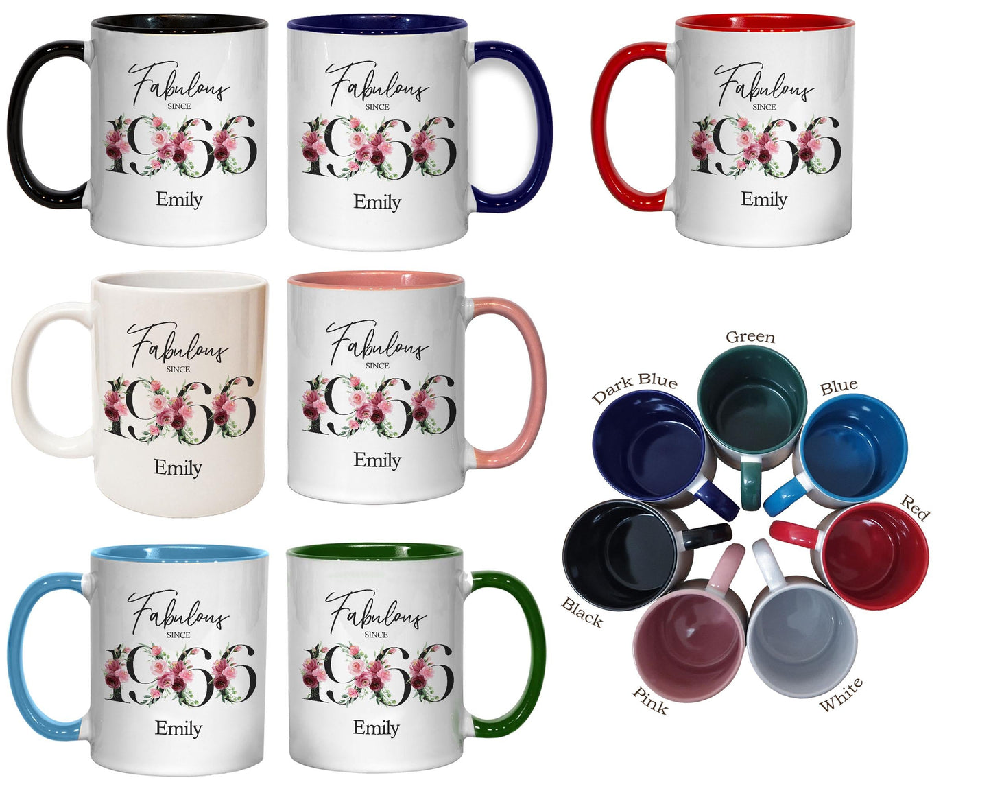 60th Birthday Gift for Women - Fabulous Since 1966 Personalised Coffee Mug Coaster Age 60 Gift for Her - Ladies Floral Design Mum BNC60M