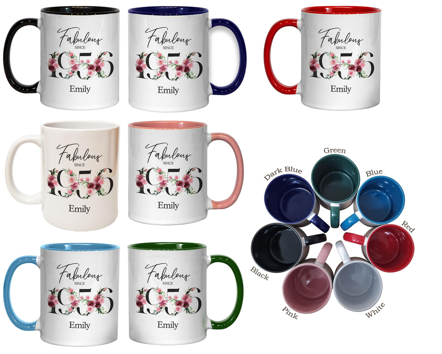70th Birthday Gift for Women - Fabulous Since 1956 Personalised Coffee Mug Coaster Age 70 Gift for Her - Ladies Floral Design Mum Nan BNC70M