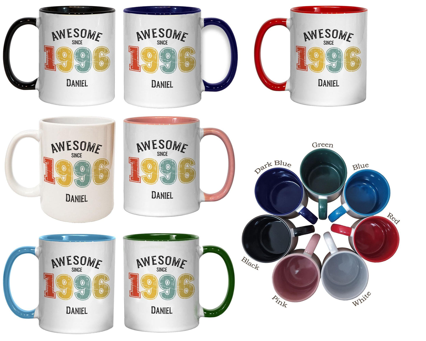 30th Birthday Gift for Men - Awesome Since 1996 Personalised Coffee Mug Coaster Age 30 Gift for Him - Retro Number Design Son Brother BNG30M