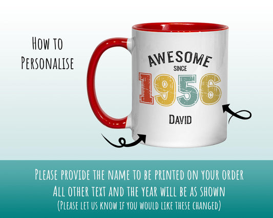 70th Birthday Gift for Men - Awesome Since 1956 Personalised Coffee Mug Coaster Age 70 Gift for Him - Retro Number Design Dad Grandad BNG70M