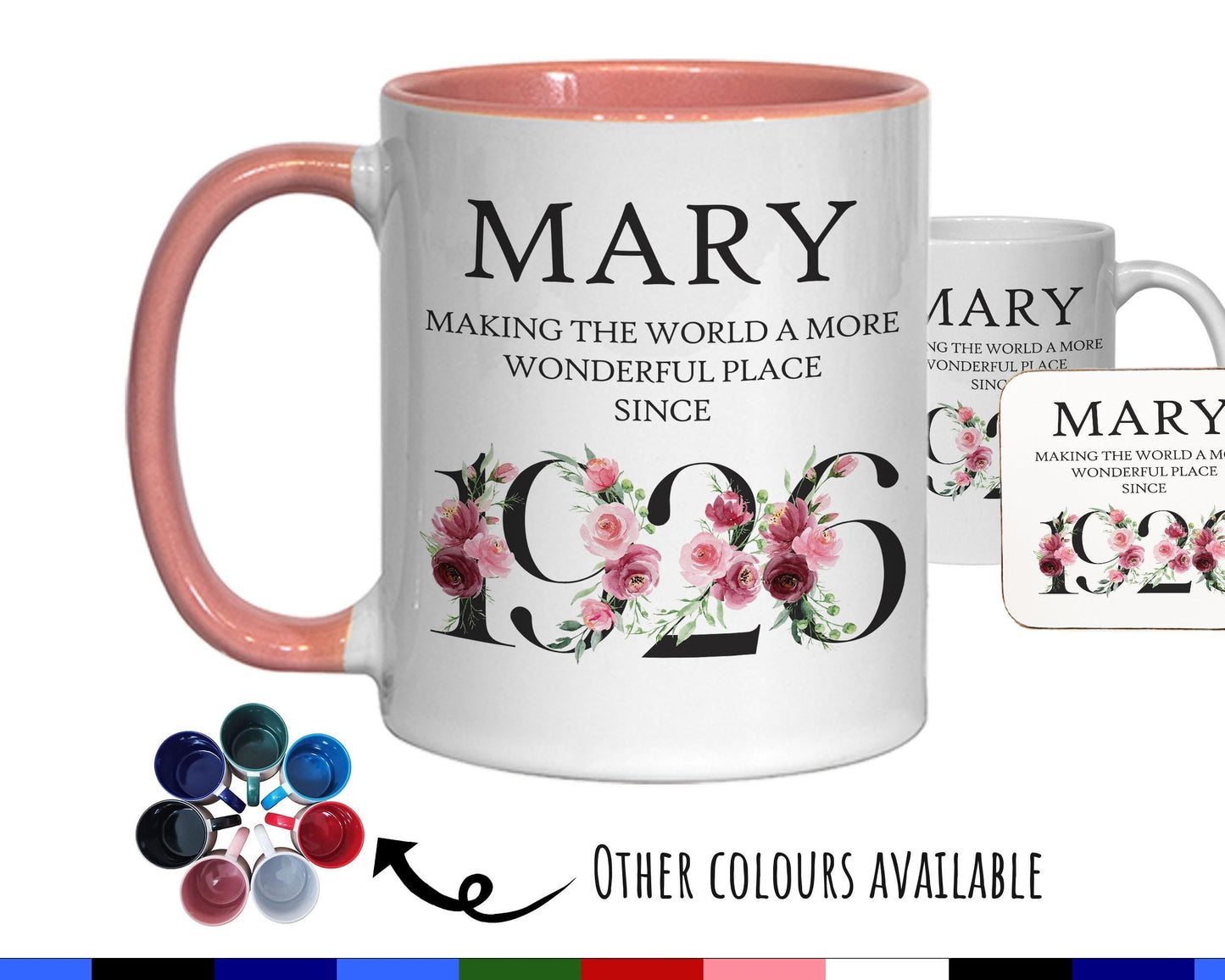 100th Birthday Gift for Women - Wonderful Since 1926 Personalised Coffee Mug Coaster 100 Gift for Her Ladies Floral Design Nan Gran BND100M