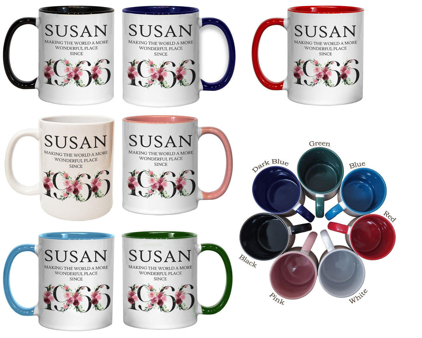 60th Birthday Gift for Women - Wonderful Since 1966 Personalised Coffee Mug Coaster Age 60 Gift for Her Ladies Floral Design Mum Nan BND60M