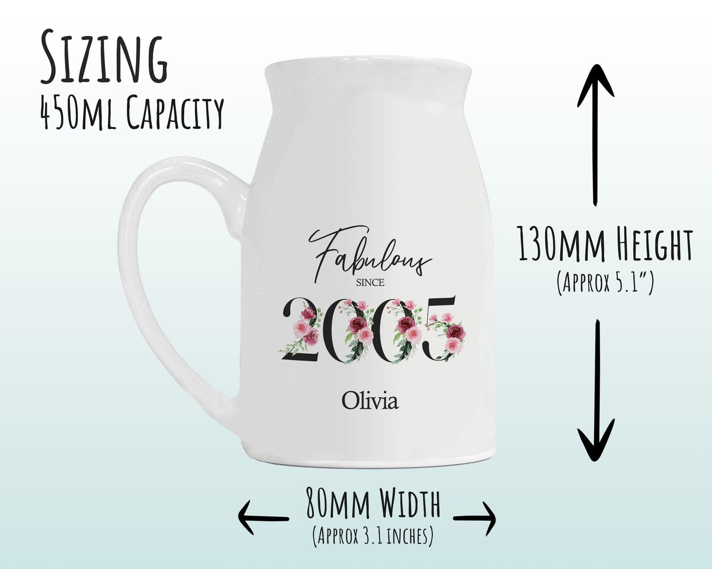 21st Birthday Gift for Her - Fabulous Since 2005 Small Personalised Flower Pot Vase 21 Gift for Women Floral Design Daughter Sister BNC21