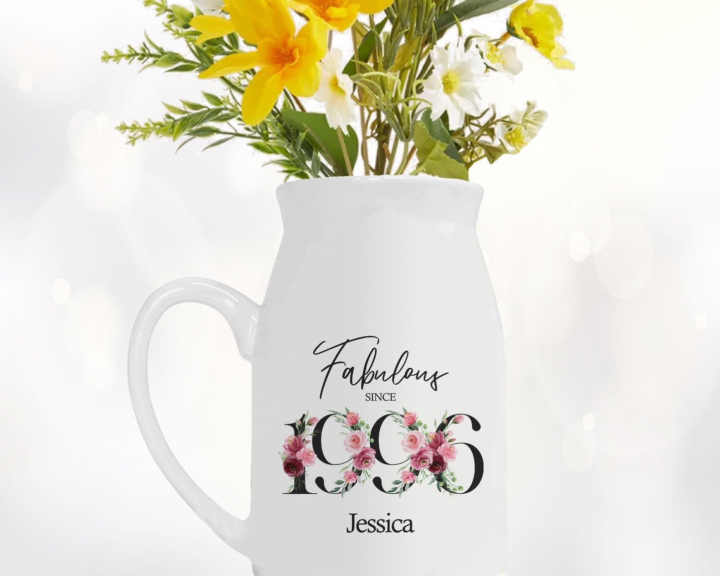 30th Birthday Gift for Her - Fabulous Since 1996 Small Personalised Flower Pot Vase 30 Gifts for Women Floral Design Daughter Sister BNC30