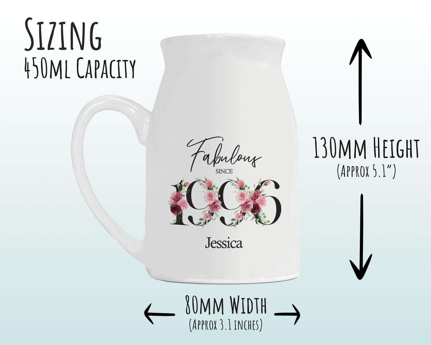 30th Birthday Gift for Her - Fabulous Since 1996 Small Personalised Flower Pot Vase 30 Gifts for Women Floral Design Daughter Sister BNC30
