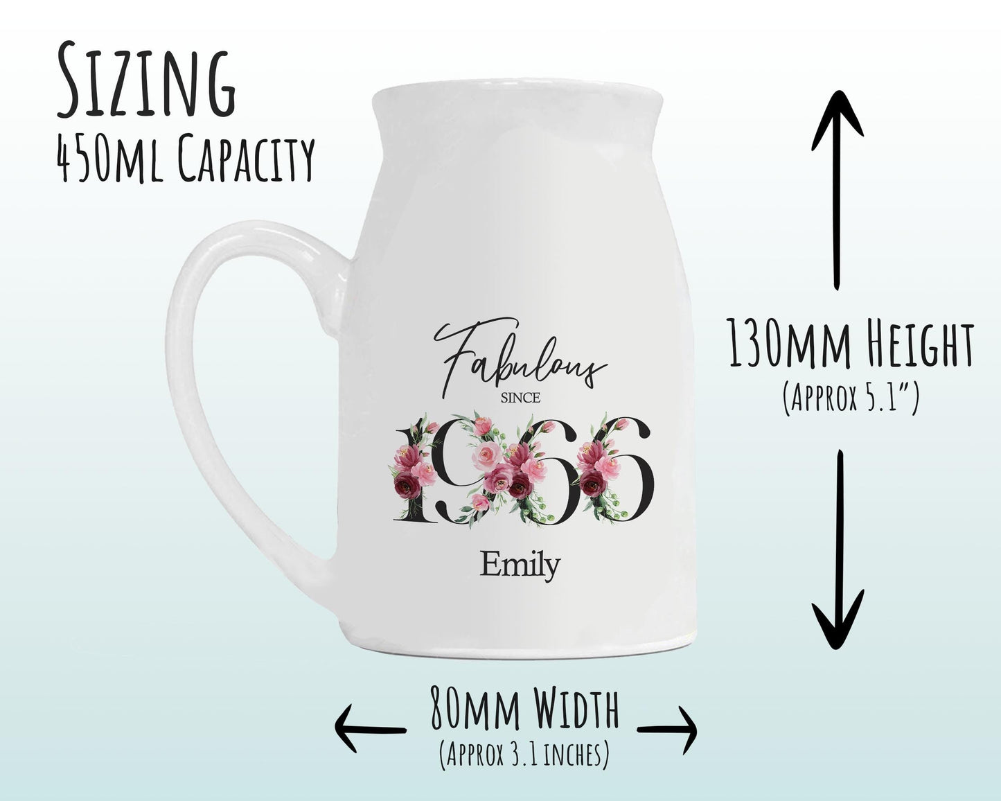60th Birthday Gift for Women - Fabulous Since 1966 Small Personalised Flower Pot Vase 60 Gift for Her Ladies Floral Design Mum Nan BNC60
