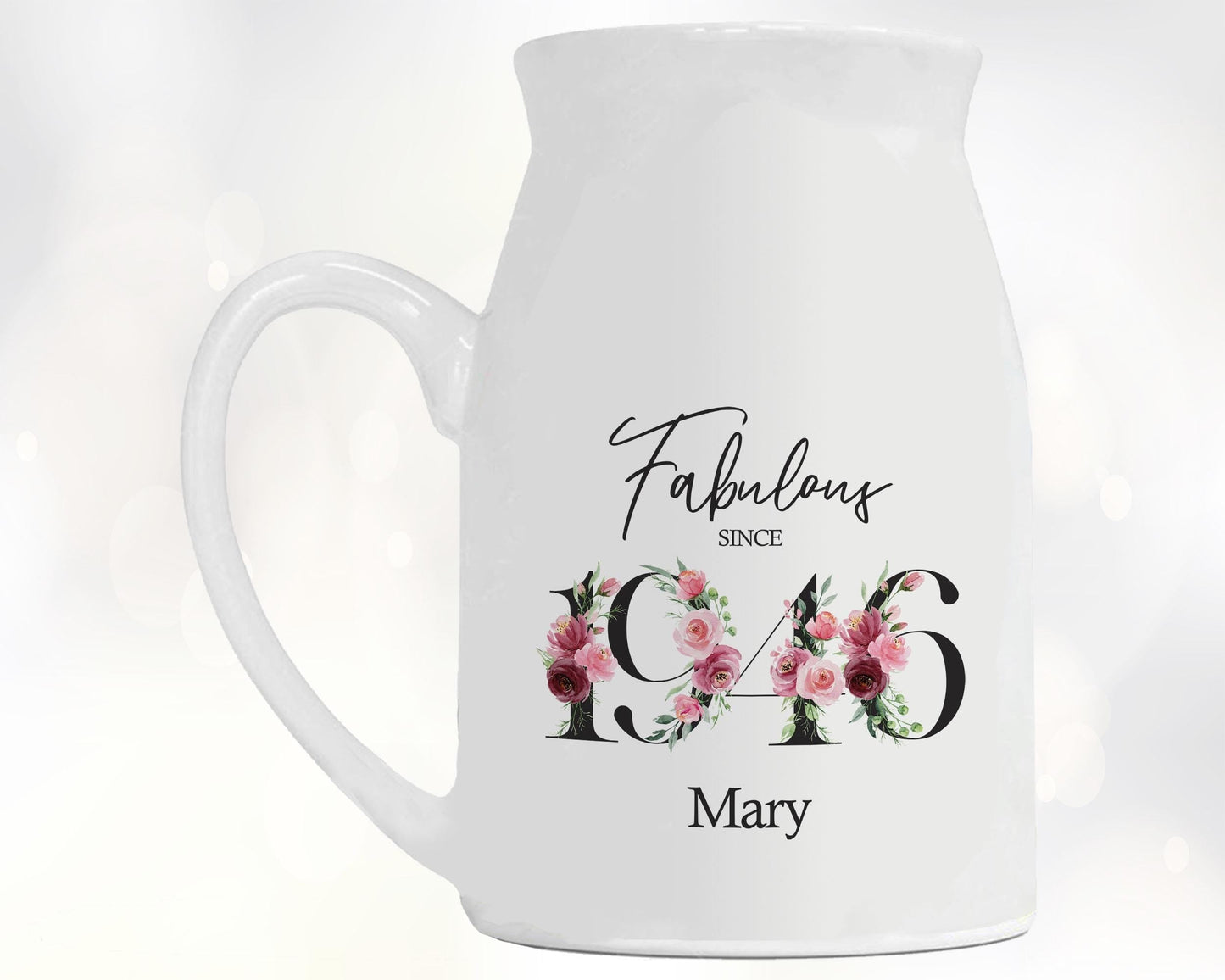 80th Birthday Gift for Women - Fabulous Since 1946 Small Personalised Flower Pot Vase 80 Gift for Her Ladies Floral Design Nan Gran BNC80