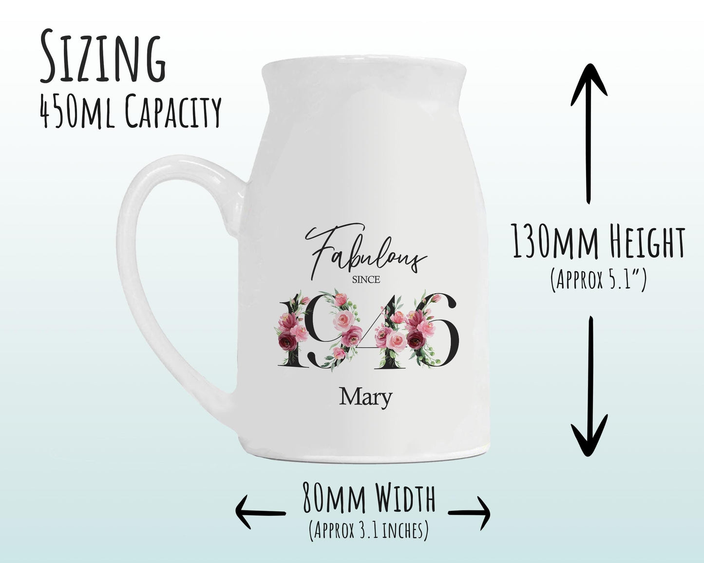 80th Birthday Gift for Women - Fabulous Since 1946 Small Personalised Flower Pot Vase 80 Gift for Her Ladies Floral Design Nan Gran BNC80