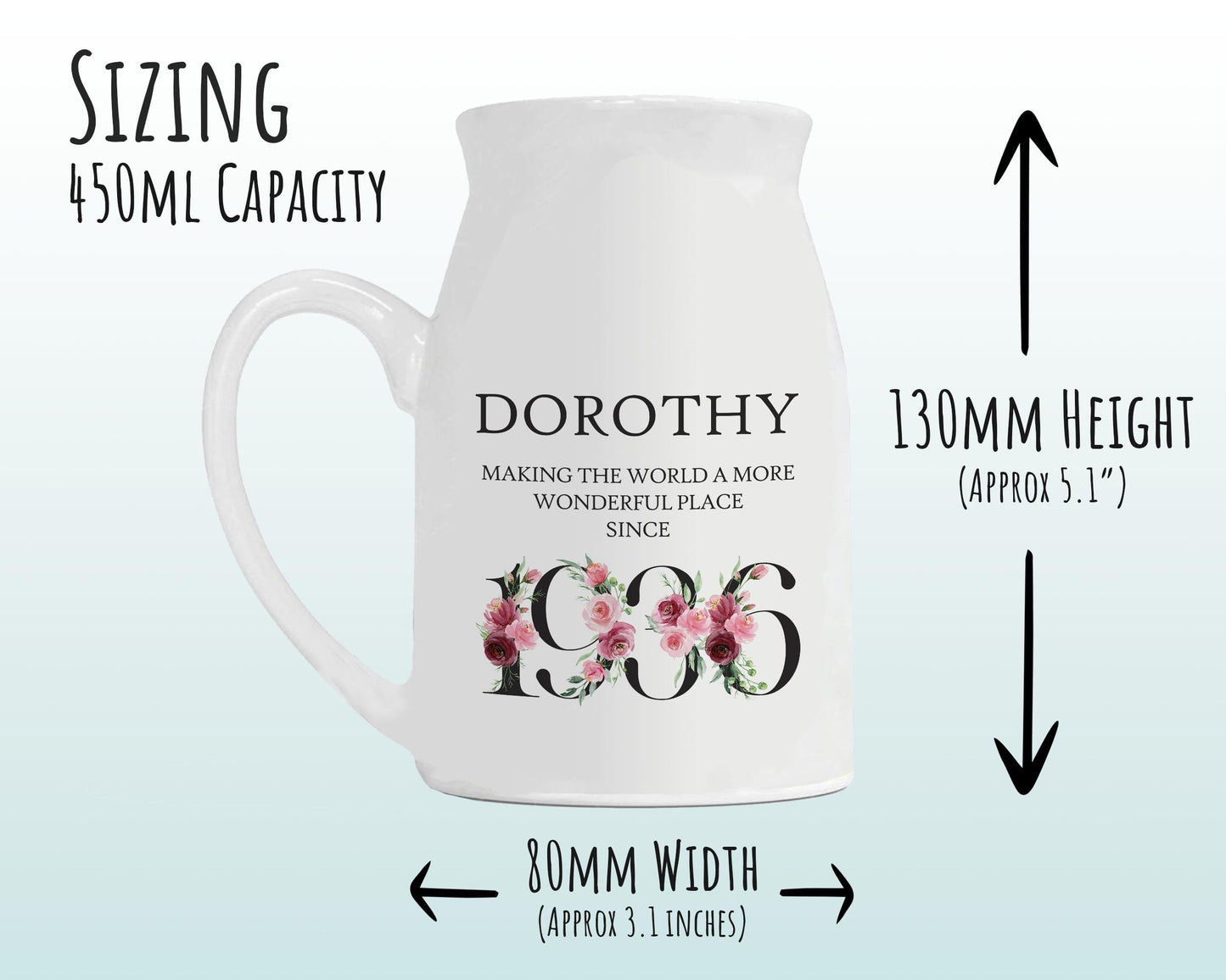 90th Birthday Gift for Women - Wonderful since 1936 Small Personalised Flower Pot Vase 90 Gift for Her Ladies Floral Design Nan Gran BND90