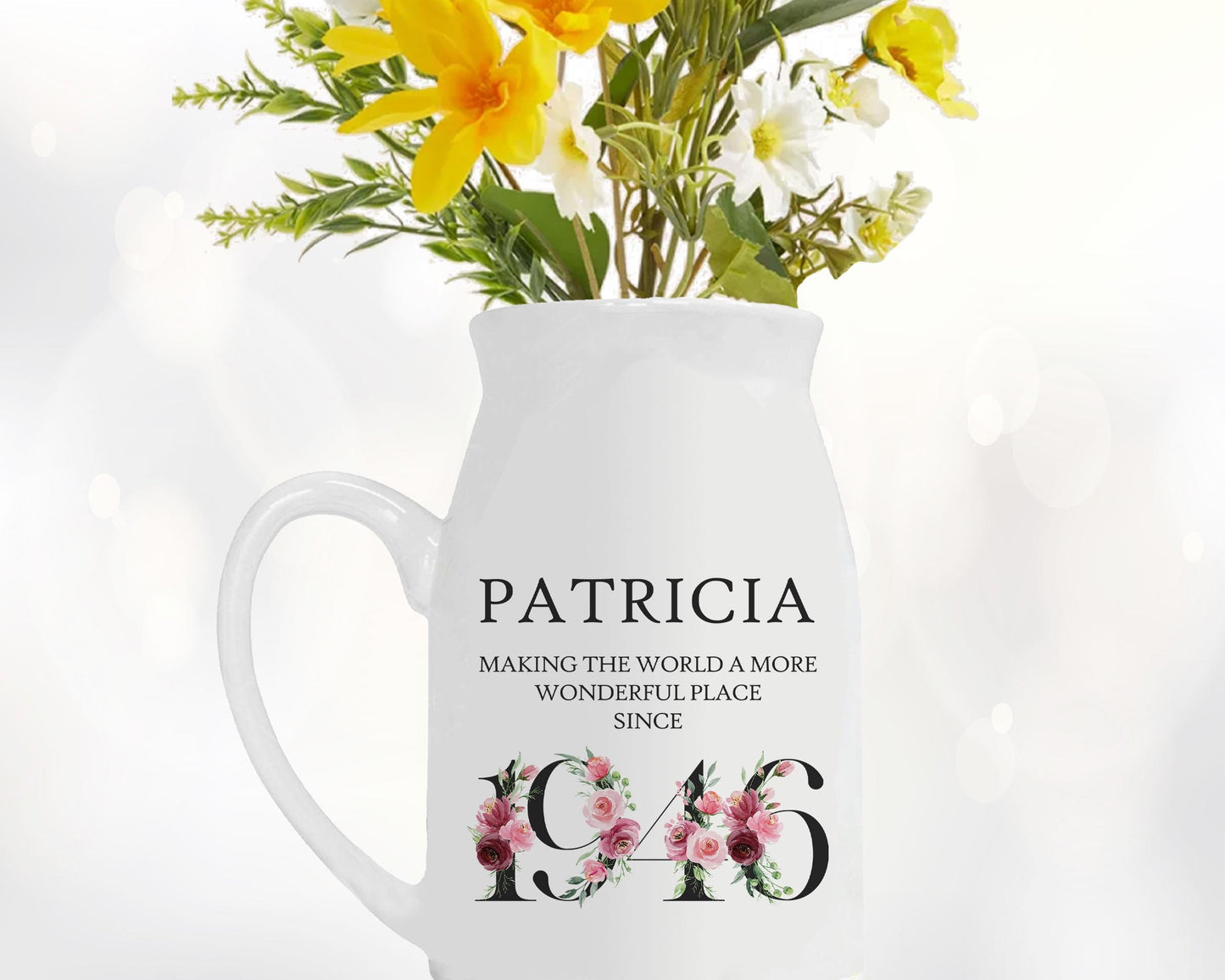 80th Birthday Gift for Women - Wonderful since 1946 Small Personalised Flower Pot Vase 80 Gift for Her Ladies Floral Design Nan Gran BND80
