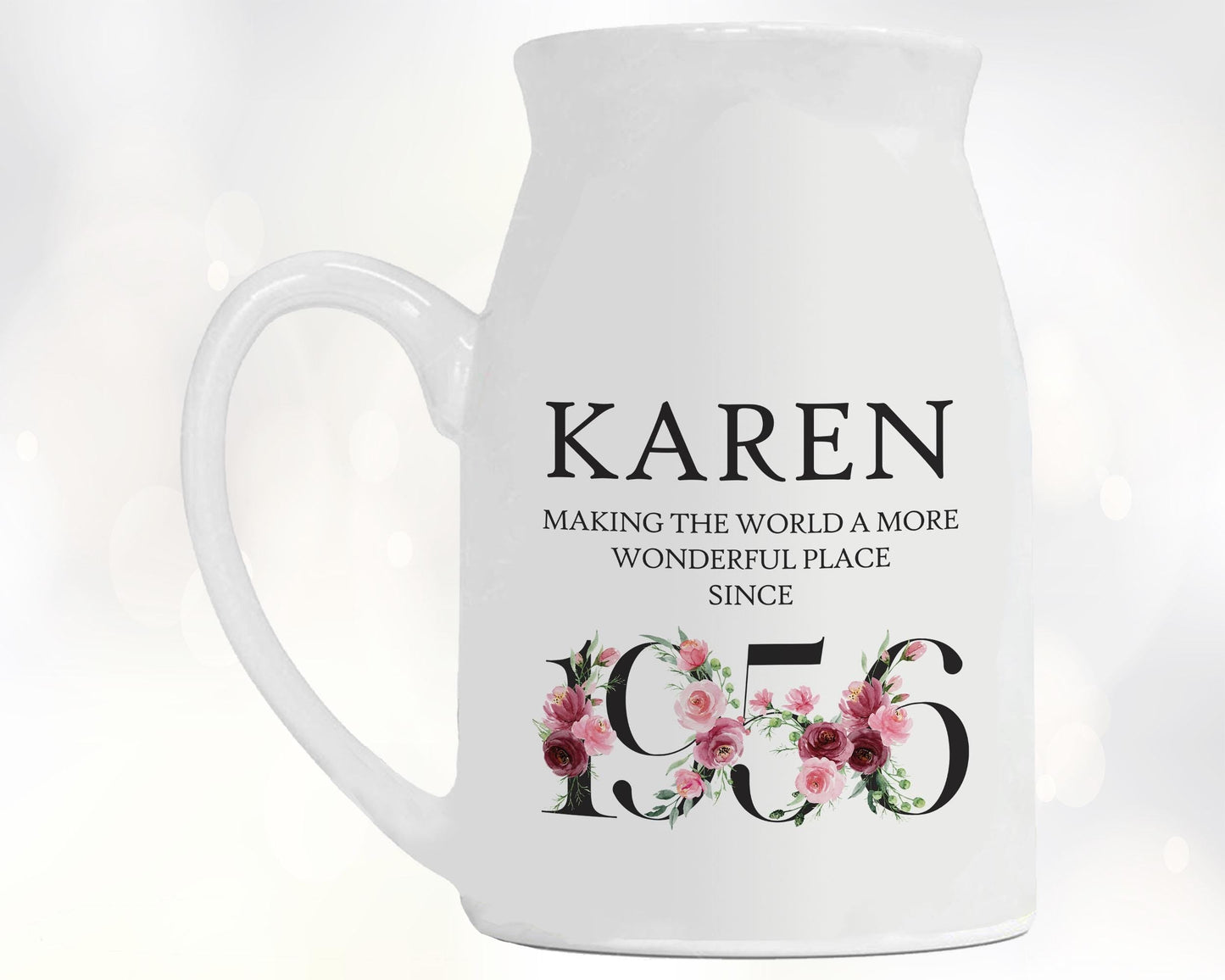 70th Birthday Gift for Women - Wonderful since 1956 Small Personalised Flower Pot Vase 70 Gift for Her Ladies Floral Design Nan Gran BND70