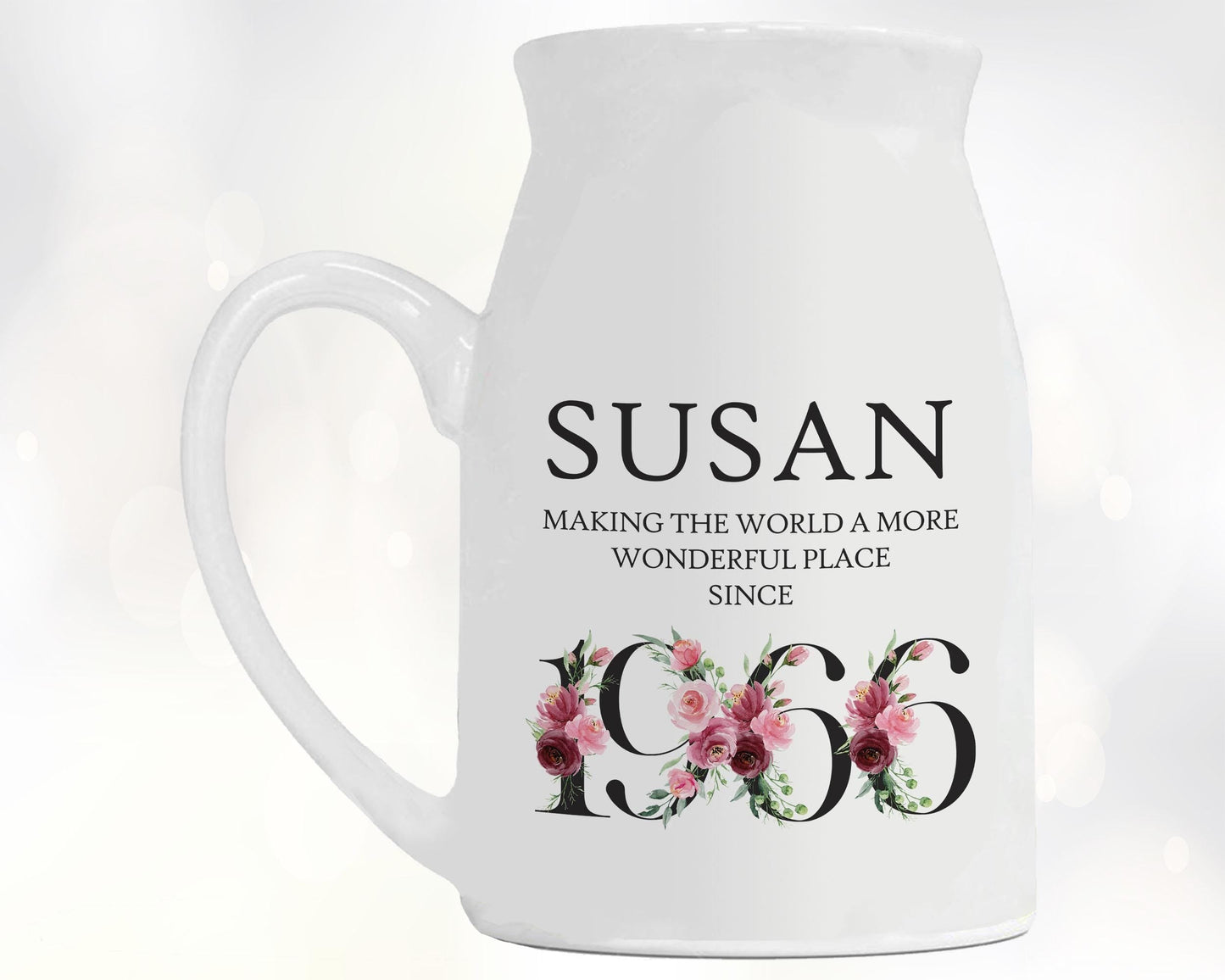 60th Birthday Gift for Women - Wonderful since 1966 Small Personalised Flower Pot Vase 60 Gift for Her Ladies Floral Design Mum Nan BND60