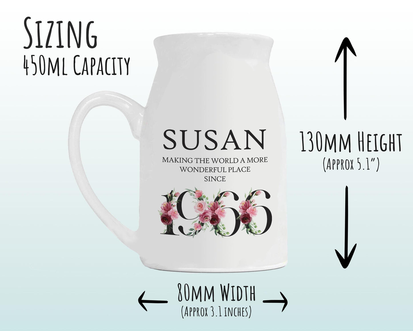 60th Birthday Gift for Women - Wonderful since 1966 Small Personalised Flower Pot Vase 60 Gift for Her Ladies Floral Design Mum Nan BND60