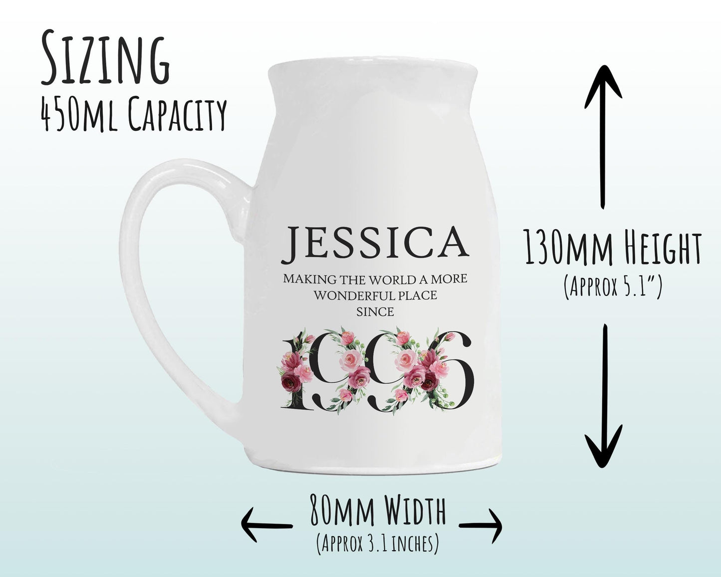 30th Birthday Gift for Her - Wonderful since 1996 Small Personalised Flower Pot Vase 30 Gifts for Women Floral Design Daughter Sister BND30
