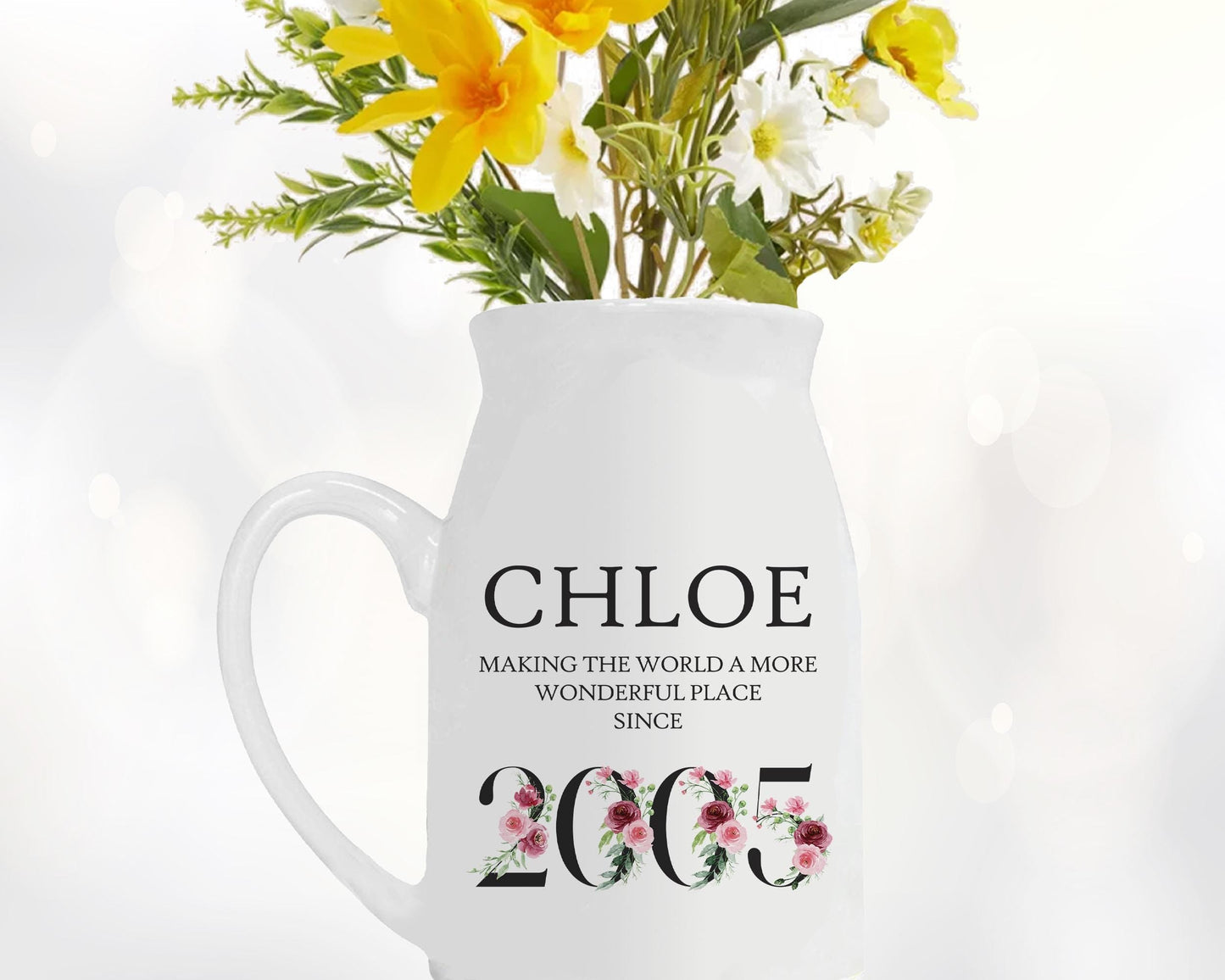 21st Birthday Gift for Her - Wonderful since 2005 Small Personalised Flower Pot Vase 21 Gift for Women Floral Design Daughter Sister BND21