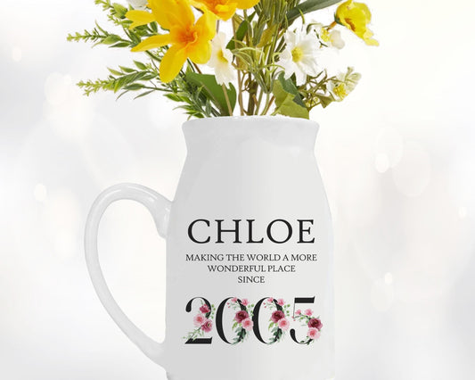 21st Birthday Gift for Her - Wonderful since 2005 Small Personalised Flower Pot Vase 21 Gift for Women Floral Design Daughter Sister BND21