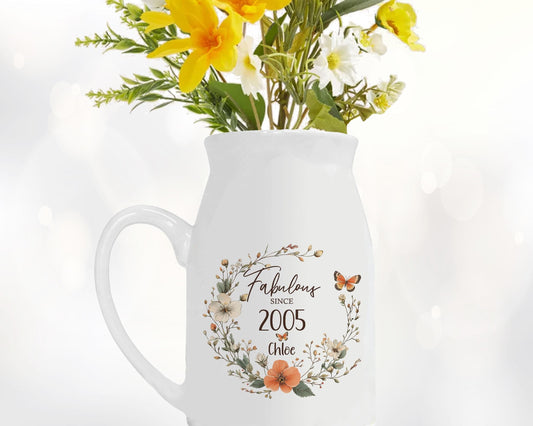 21st Birthday Gift for Her - Fabulous Since 2005 Small Personalised Flower Pot Vase 21 Gift for Women Floral Design Daughter Sister BNL21