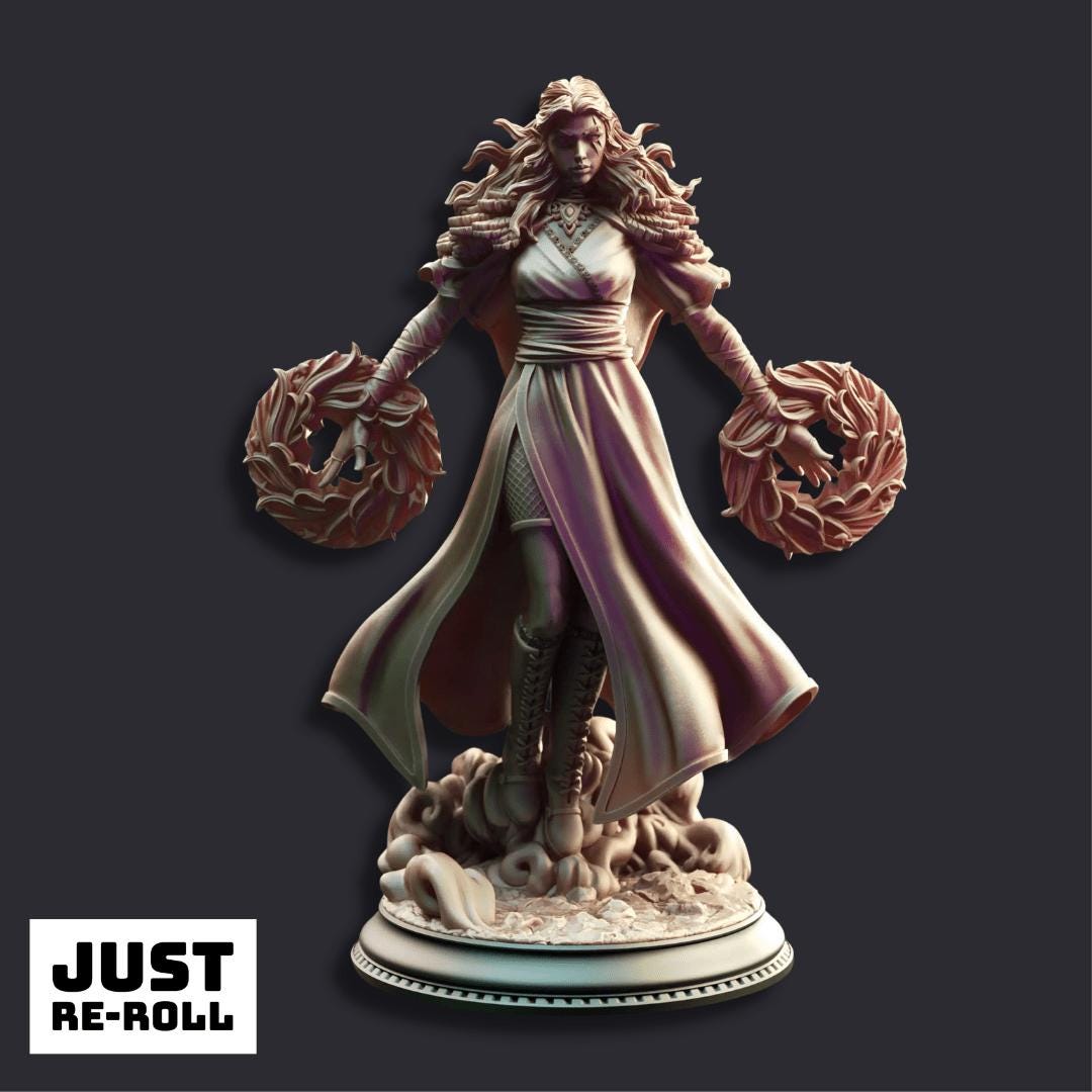 Tyria Ravensong Dark Sorcereress - 3D Printed Sorcerer Character Miniature