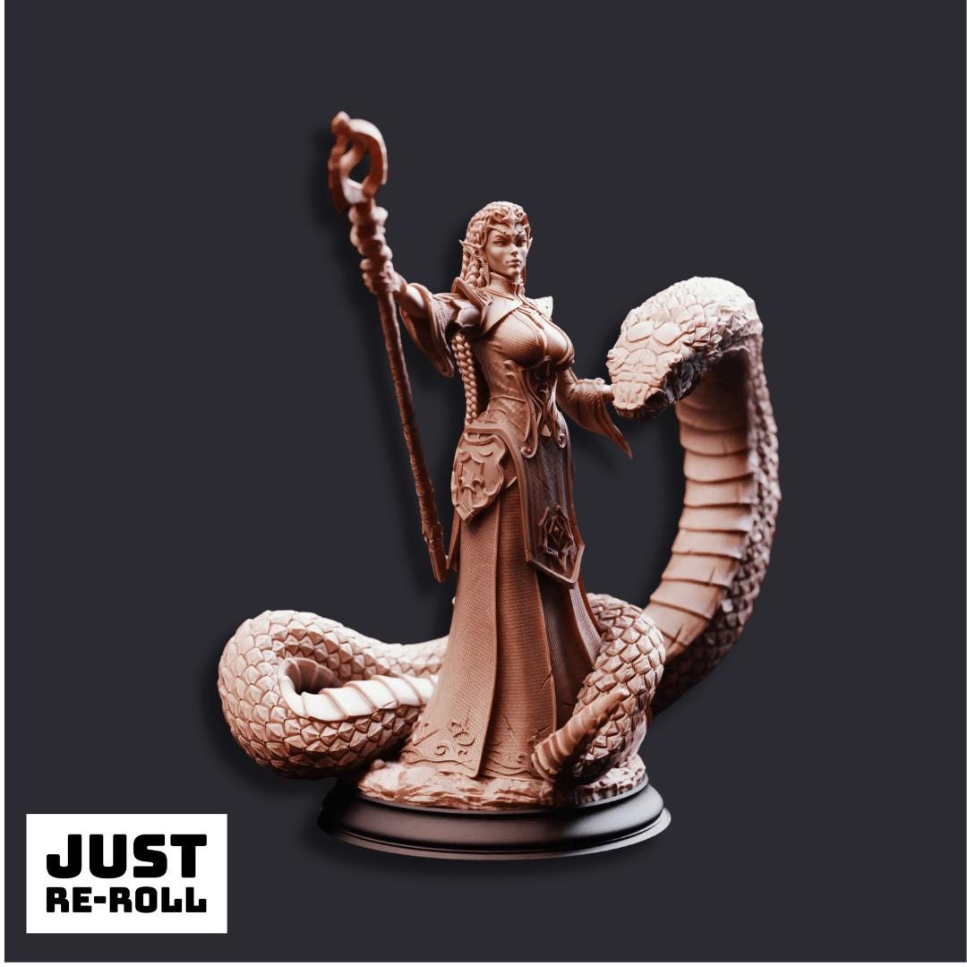 Zarya Sun Elf Snake Sorceress - 3D Printed Sorcerer Character Miniature