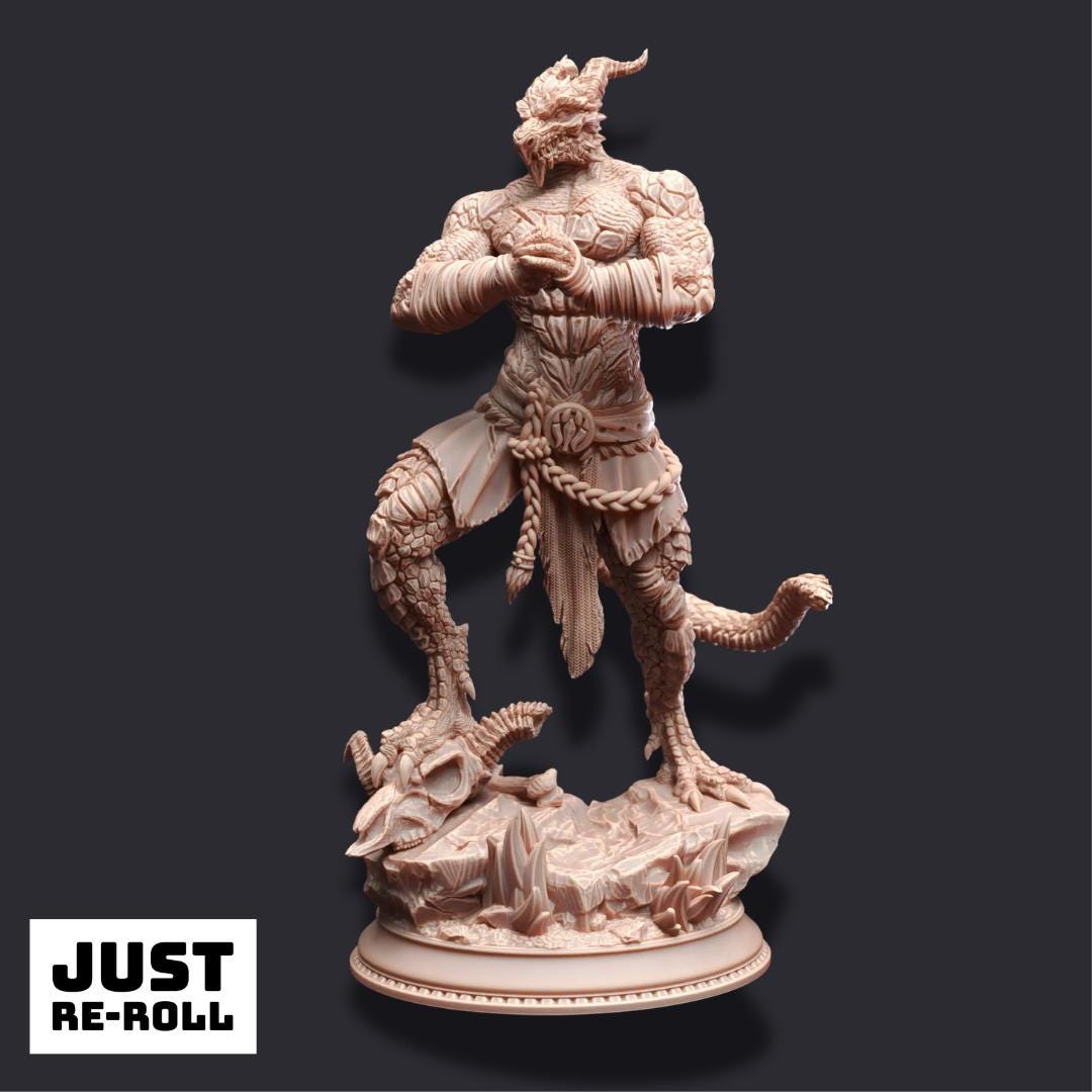 Kuthrak’va – Dragonborn Pugilist - 3D Printed Barbarian Character Miniature