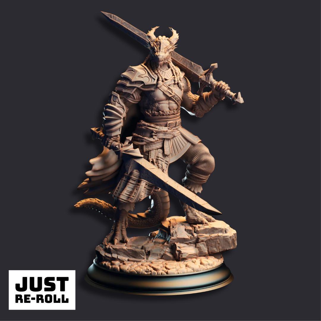 Skraa Dark-Eye Black Dragonkin Barbarian - 3D Printed Barbarian Character Miniature
