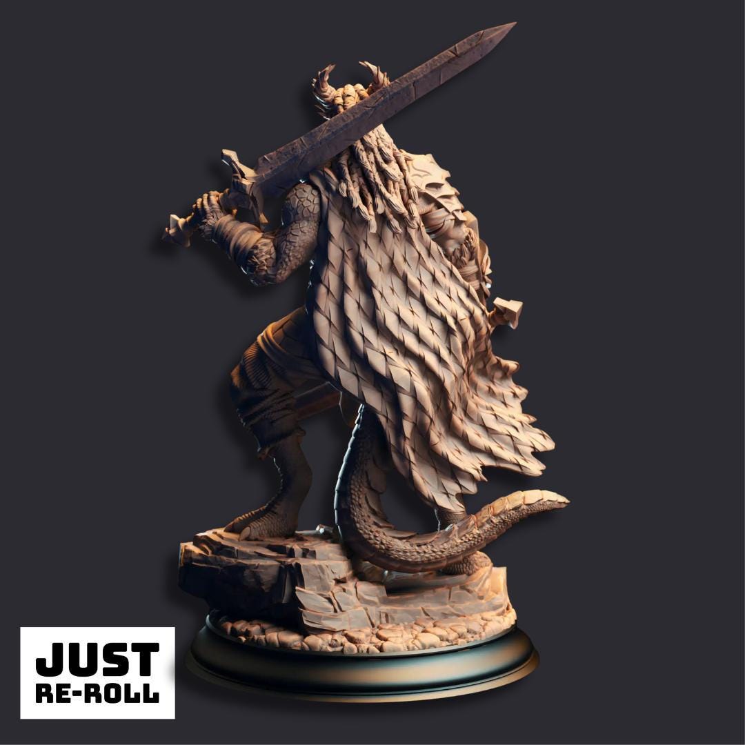 Skraa Dark-Eye Black Dragonkin Barbarian - 3D Printed Barbarian Character Miniature